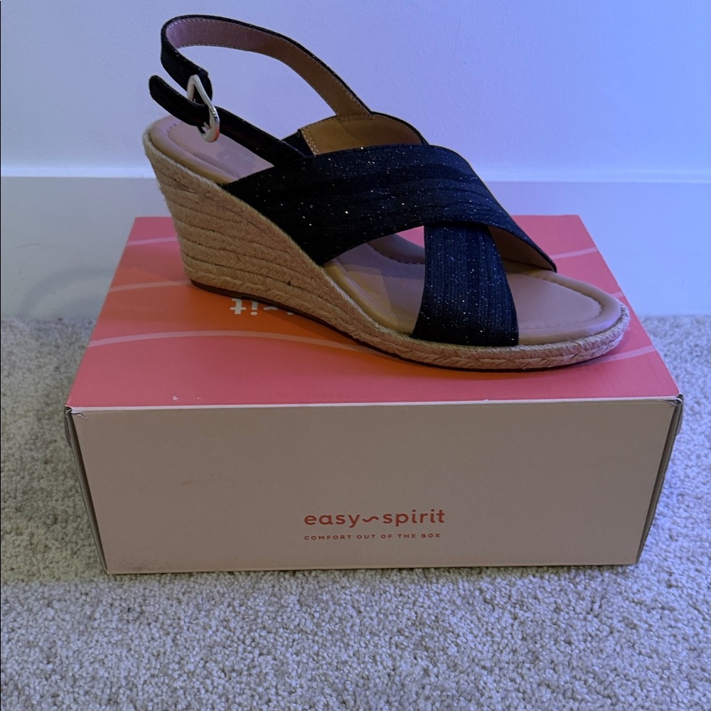 Easy Spirit Black Espadrille Wedge Sandals